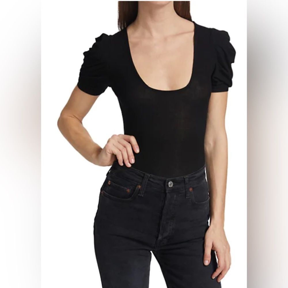 FREE People So Fresh Puff Sleeve Bodysuit In Black